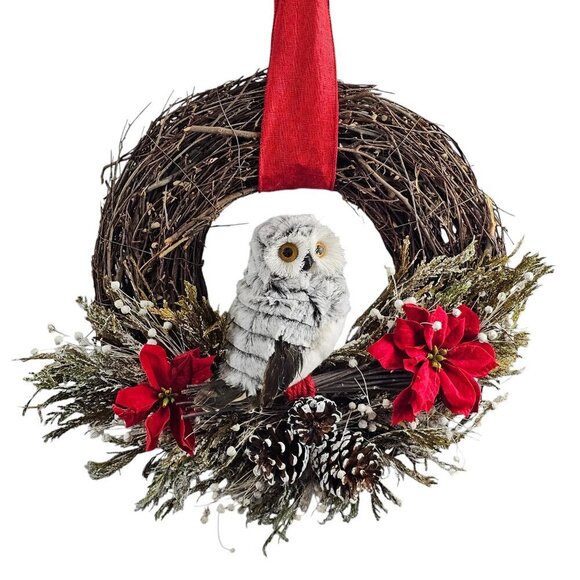 Owl Winter Grapevine Holiday Wreath - Picture 1 of 4